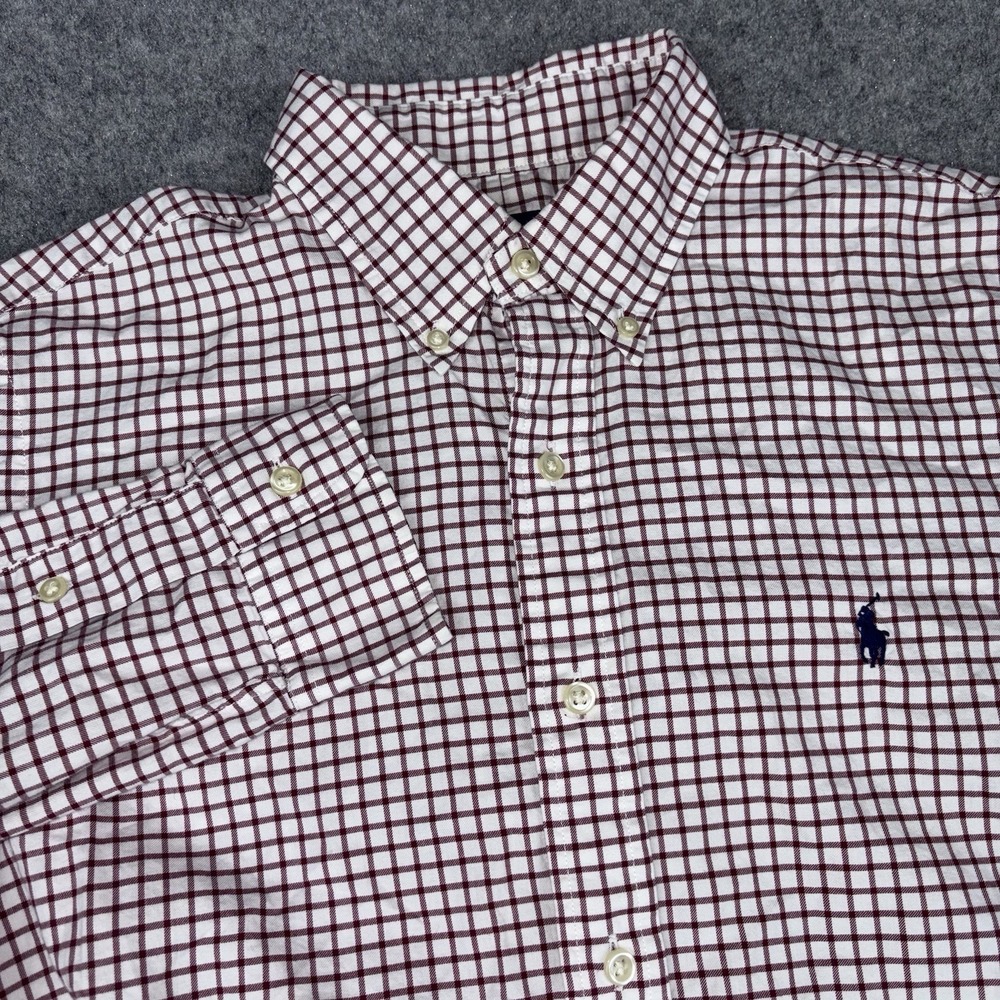 Polo Ralph Lauren Button Down Shirt Mens Medium Plaid Red White Preppy Casual